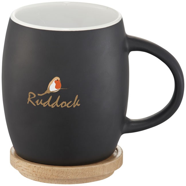 Hearth ceramic mug with wood lid/coaster